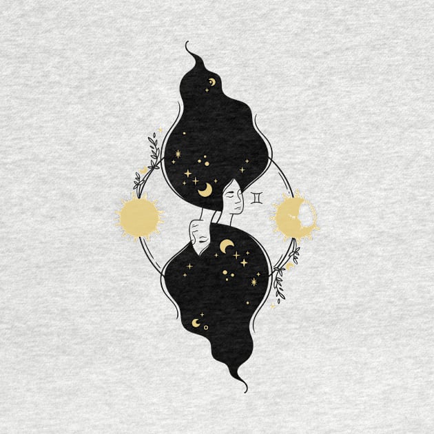 Black and Gold Zodiac Sign GEMINI by KOTOdesign